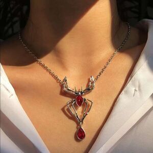 Halloween Vamp Dark Alchemy Y2K GOTH  Silver Black Widow Blood Red Ruby Necklace